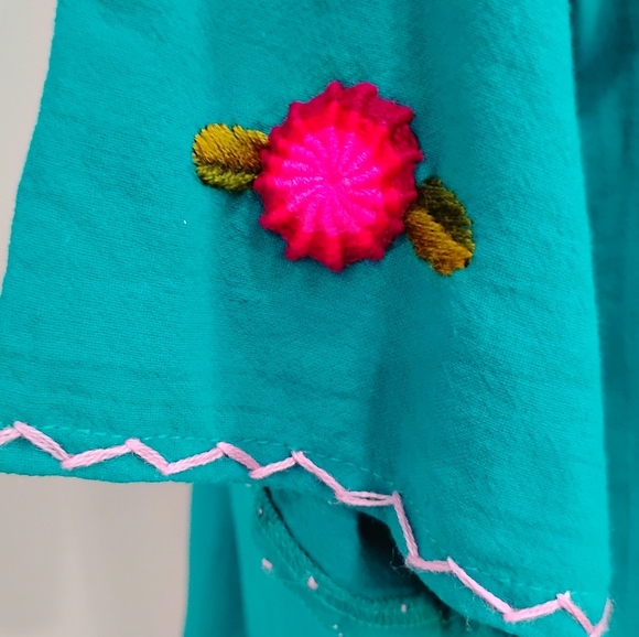 EMBROIDERED TEAL COTTON BLOUSE - Picture 7 of 8